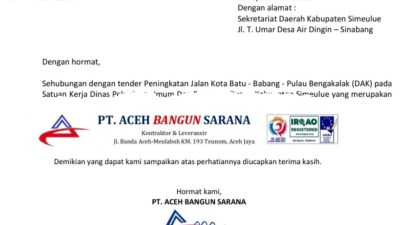 PT. Aceh Bangun Sarana Layangkan Sanggahan ke Pokmil IV Kabupaten Simeulue