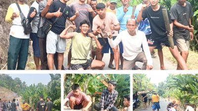 Warga Dusun Kayu Tabu Bergotong Royong membersihkan Jalan, Untuk Mempersiapkan HUT RI ke 78