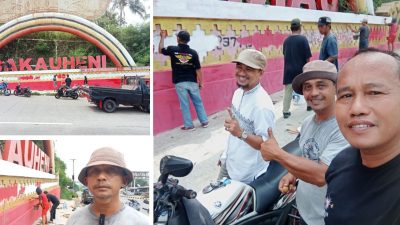 Pemuda Bakauheni Bersih-Bersih dan Mengecat Ulang Aikon Lampung